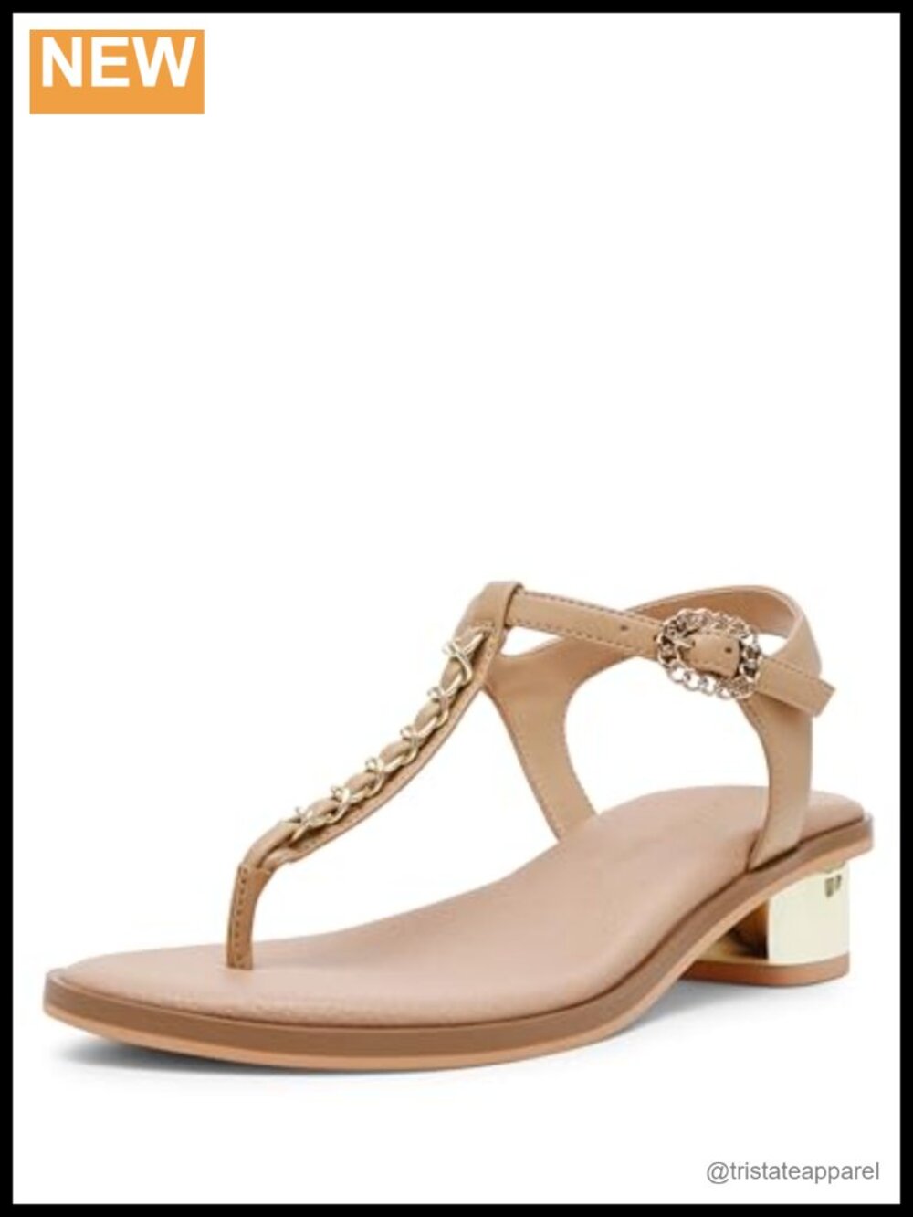 Chain Detail Thong Sandal Block Heel Slip On